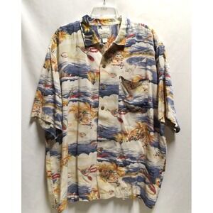 Tommy Bahama Hawaiian Shirt, ALL OVER PRINT, 100% Silk Sz XL, pit to pit 24"‎
